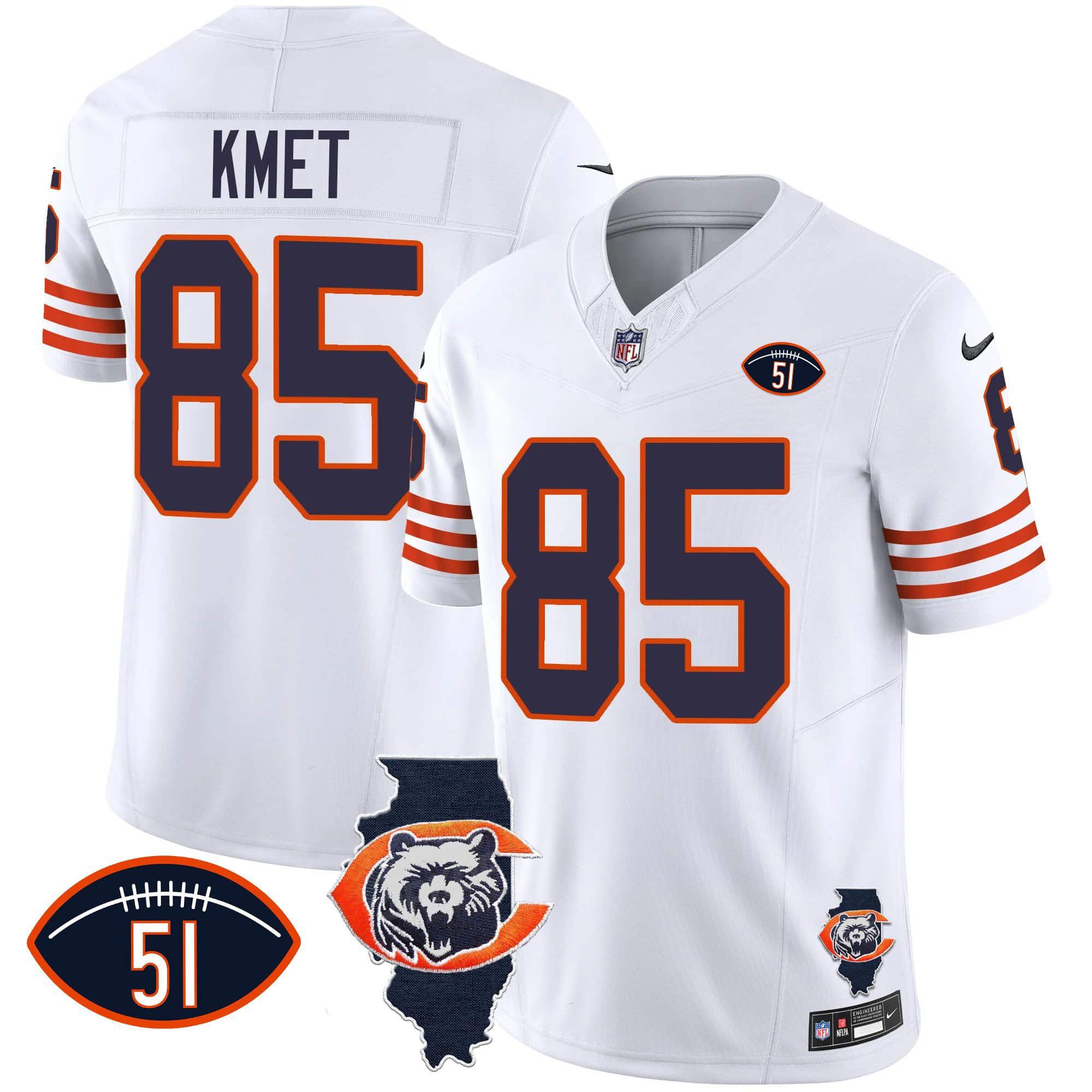 Men Chicago Bears #85 Kmet White 2024 Nike Throwback Illinois Patch Vapor NFL Jersey